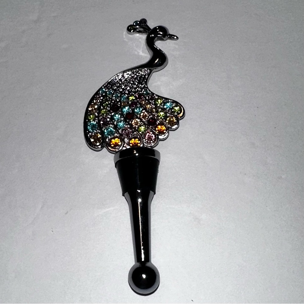 Peacock Wine Bottle Stopper with Multicolor Gems